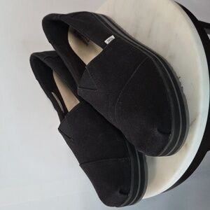 Toms Black Canvas Platform Slip-Ons Size 9W